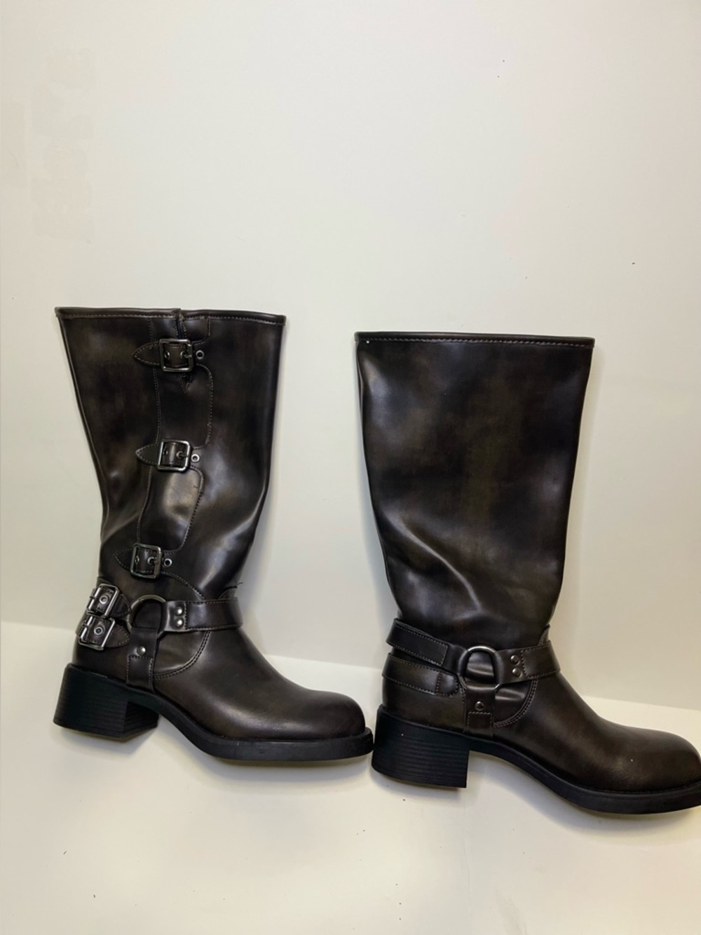 Madden Girl Dark Brown Lace-Up Mid-Calf Buckle Riding Boots